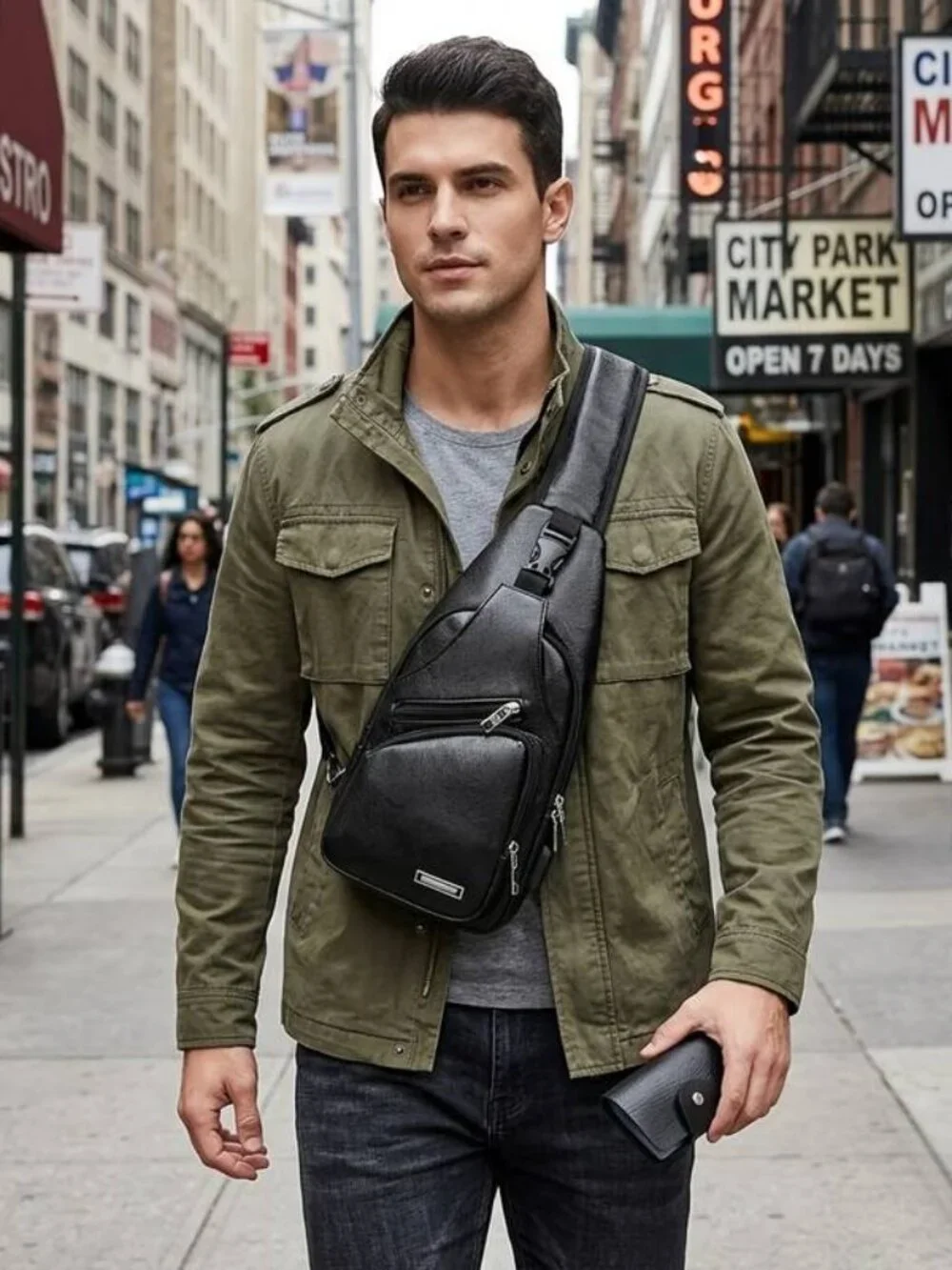 Men's Synthetic Leather Sling Bag with Card Holder Wallet Set